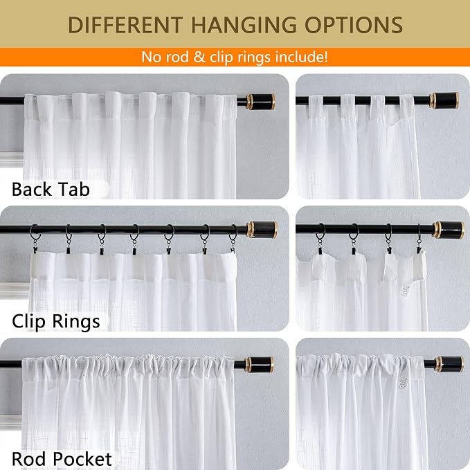MYSKY HOME White Curtains 80 Inch Length 2 Panels Set, Semi Sheer Cotton Blend - Image 3
