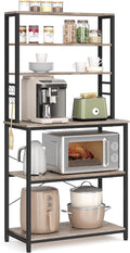 VASAGLE Coffee Bar, 31.5 Inches Baker's Rack for Kitchen with Storage, 6-Tier Kitchen Shelves with 6 Hooks, Microwave Stand, Industrial, Greige and Black UKKS019B02