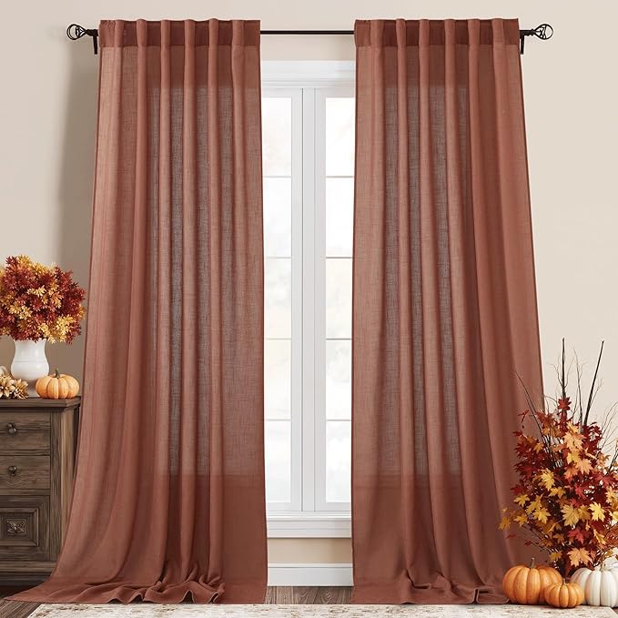 RYB HOME 108 inch Terracotta Fall Curtains Linen Woven by RYBHOME