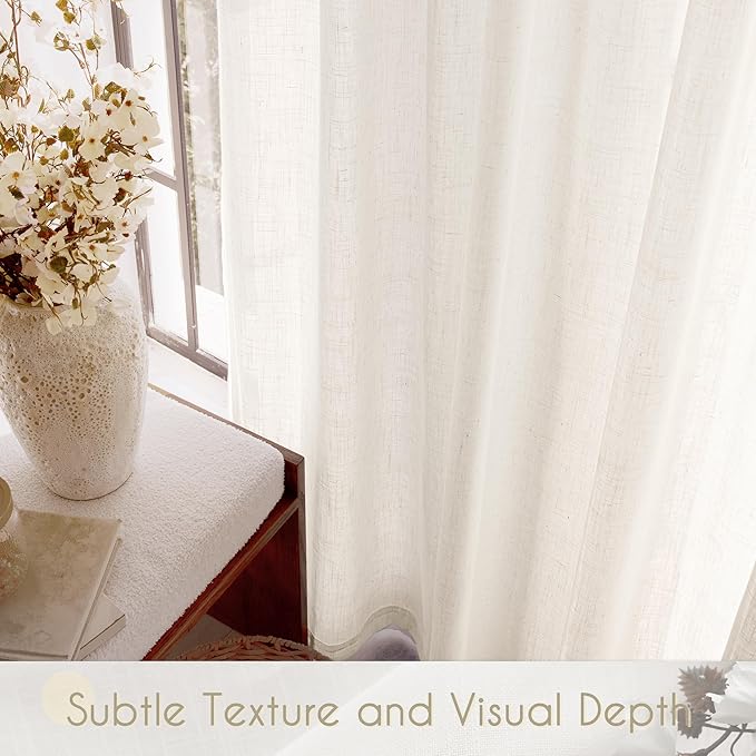 2 Panels Set Cream Linen Curtains 108 inches Long - Image 4