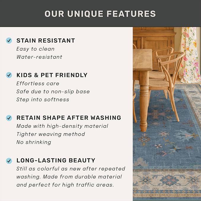 Washable 5x7 Blue Rugs for Kids Room, Boho 5 x 7 Nursery Rug Boys, Colorful - Image 7