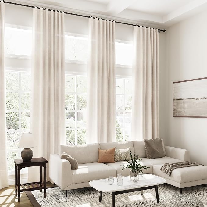 Nanspring Tan Beige Linen Curtains 95 inch Length - Image 2