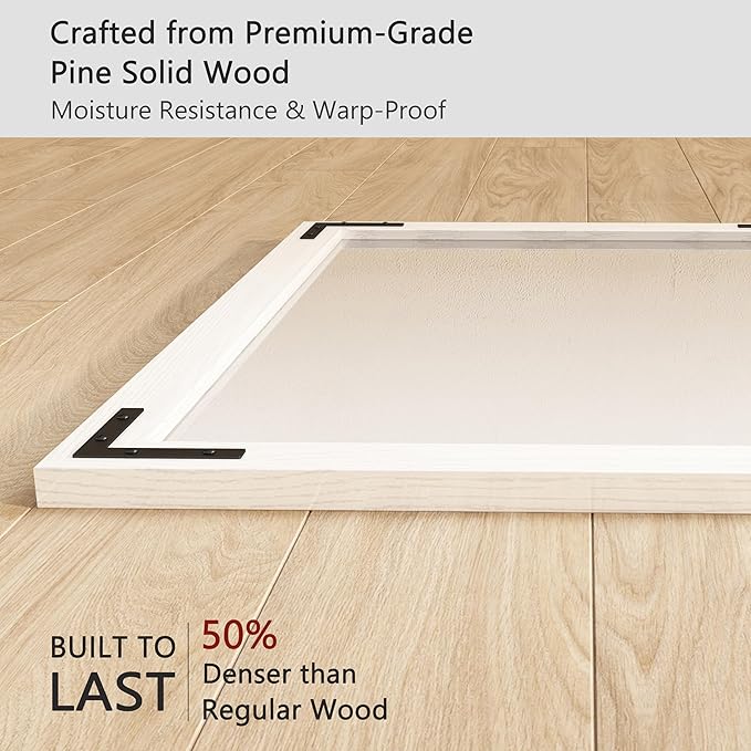 VocalStar White Wood Framed Mirror 22 x 30 Inch, Rustic Natural White Wooden Rectangle Bathroom Vanity Wall Mirror for Farmhouse Boho Decor, 1/4-inch Shatterproof Glass | Waterproof