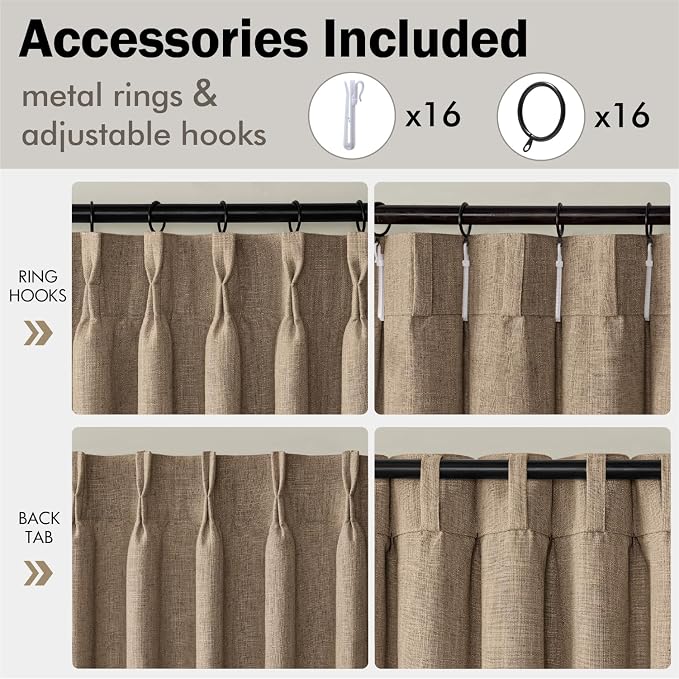 MIULEE Pinch Pleated Thick Linen Curtains 96 Inches Long 2 Panels - Image 8