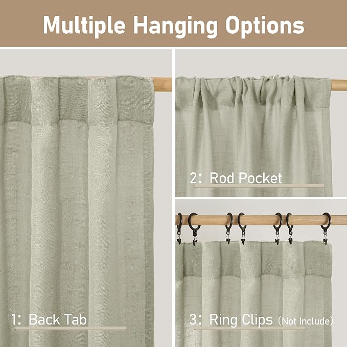 LAMIT Linen Curtains 63 Inch Length 2 Panels, Light Filtering Panels Back Tab - Image 3