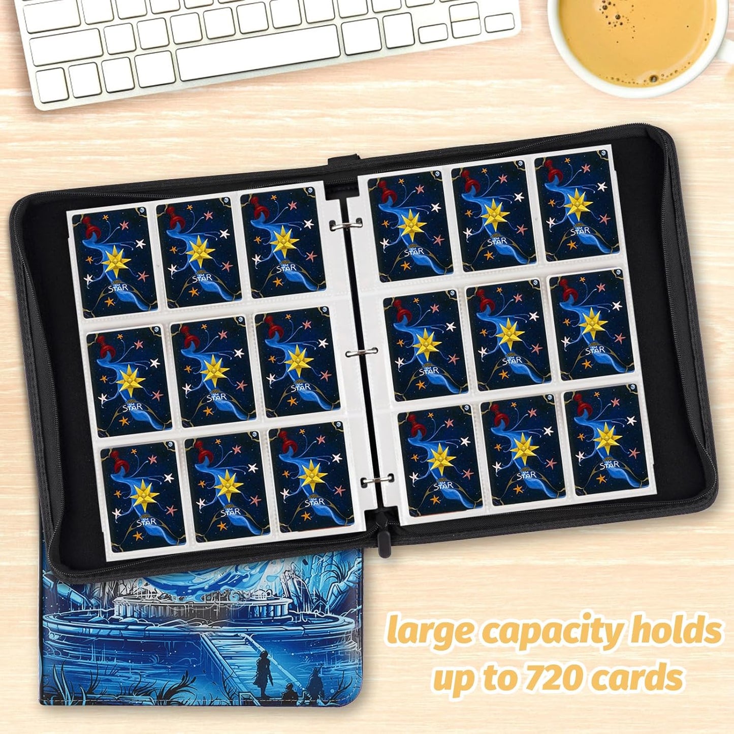 Card Binder for MTG Cards, Premium 9 Pocket Card Binder for Trading Cards, 720 Double Sided Pocket Collector Card Album for Standard Cards,Card Collection Folder for YGO/PTCG/Game Cards (Blue Print)
