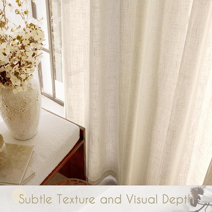 Greyish Beige Linen Curtain 120 inch Length 2 Panels Set Back Tab Light - Image 4