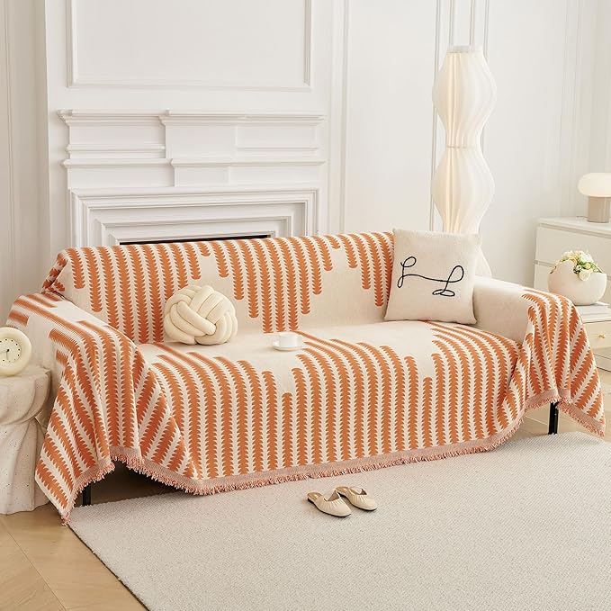 HAOMAIJIA Boho Sofa Covers Couch Covers for 2 Cushion Couch Sofa Pet Friendly Soft Thick Non Slip Couch Cover for Dogs Washable Sectional Couch Covers L Shape Furniture Protector (Orange, 71"x102")