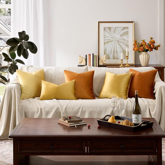 GIGIZAZA Golden Throw Pillow Covers 16x16 Decorative Velvet Cushion Covers Pack - Image 4