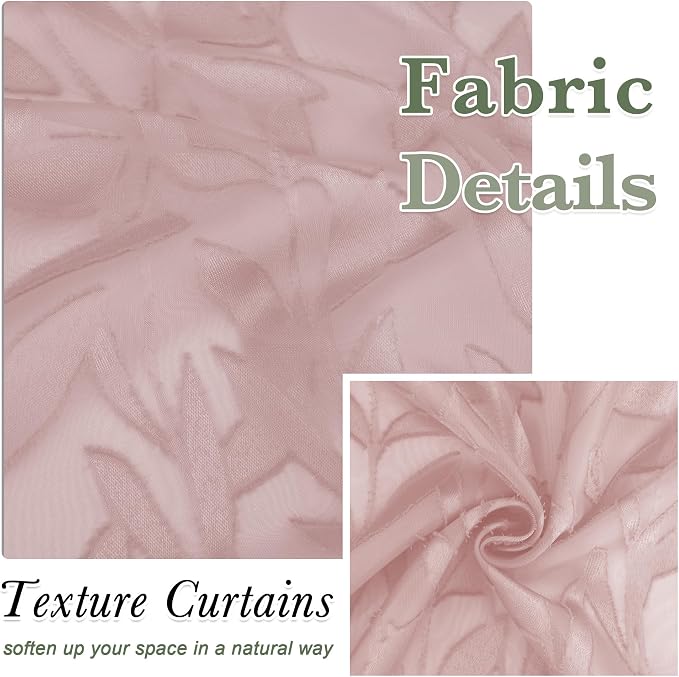 Lecloud Leia Clip Leaf Pink Sheer Curtains 63 Inch Length 2 Panels, Dual Rod - Image 7
