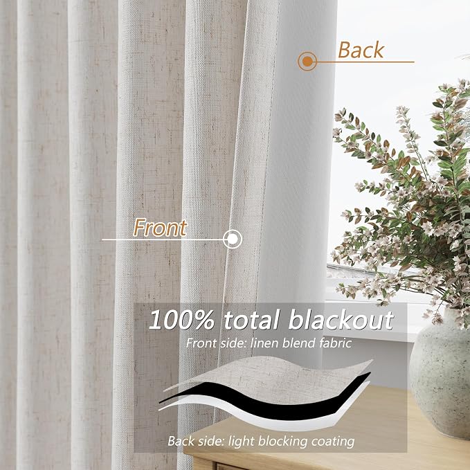 Guken 108 Inch Long Light Beige 100% Blackout Curtains - Image 4