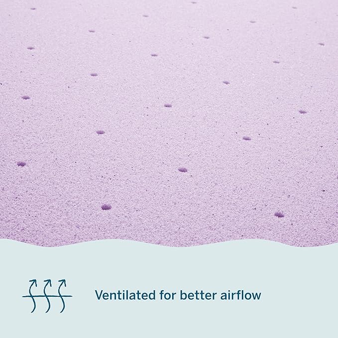 Lucid 3 Inch Lavender Infused Memory Foam Mattress Topper - Ventilated Design – Pressure Relieving Bed Topper - Mattress Pad – CertiPur Certified - King Size