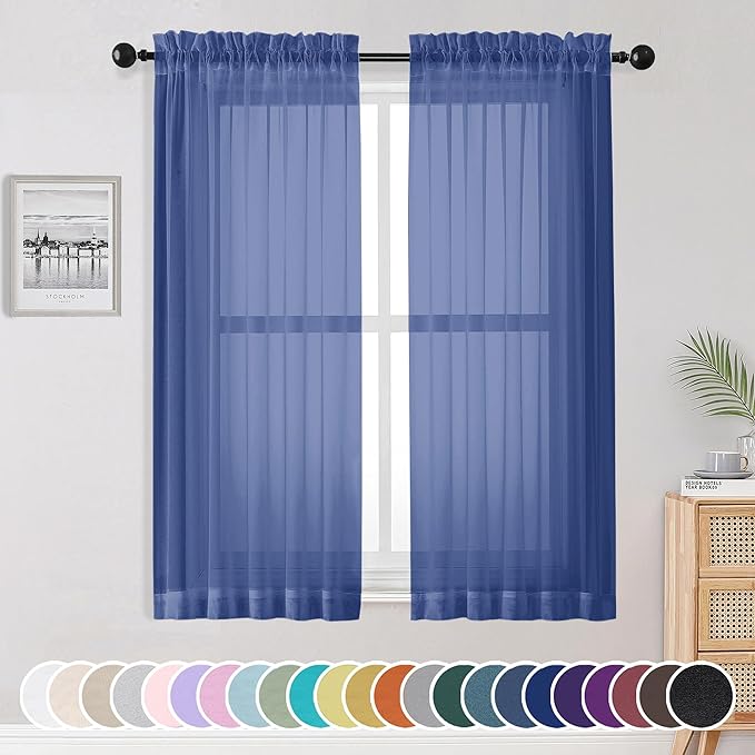 OWENIE Sheer Curtains 63 Inch Length 2 Panels Set, Light Weight Soft Solid by OWENIE