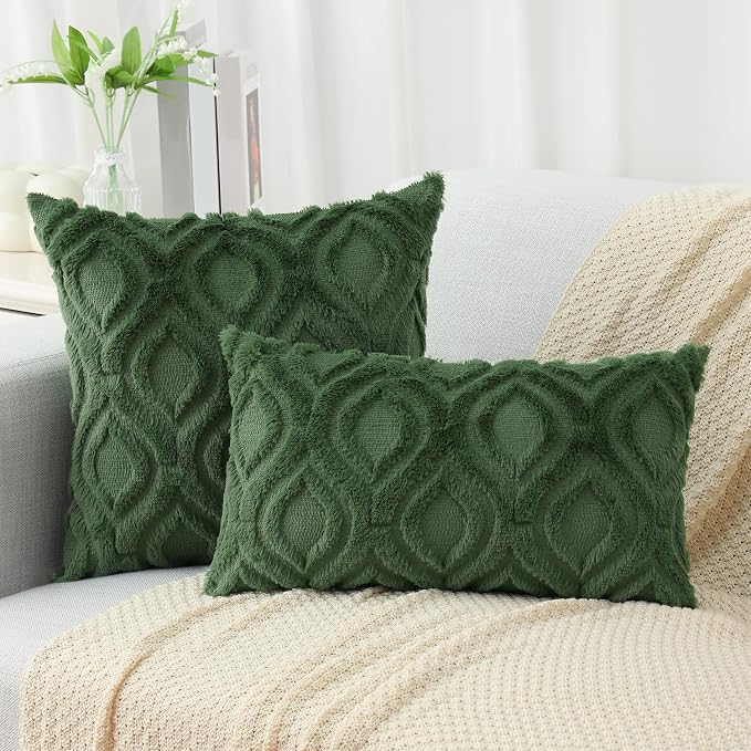 decorUhome Throw Pillow Covers 22x22 Inch Set of 2, Soft Plush Faux Wool Forest - Image 7