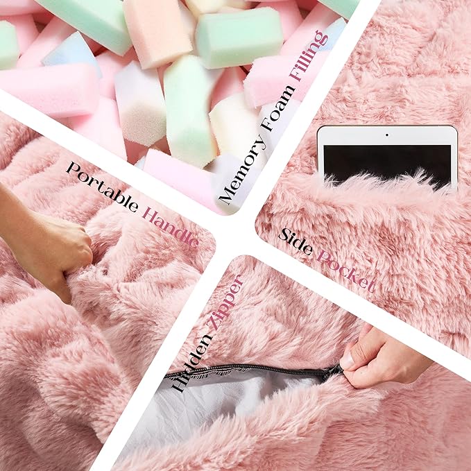 Hobestluk Bean Bag Chairs 6ft Beanbag Chair with Filler Adult Bean Bags with Fluffy & Machine Washable Cover, Giant Bean Bag Chairs for Aduts (Pink, 6FT-70" x 70" x 15")