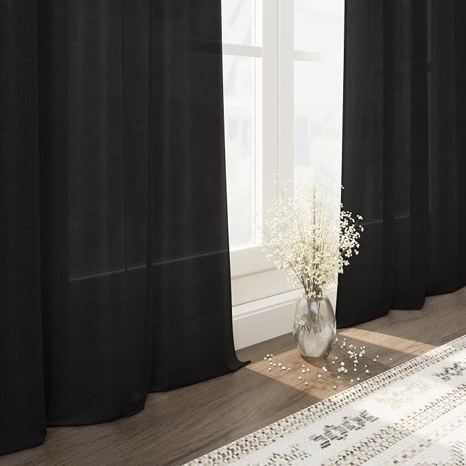 Nanspring Vintage Black Linen Curtains 84 Inch Length 2 Panels Set - Image 5