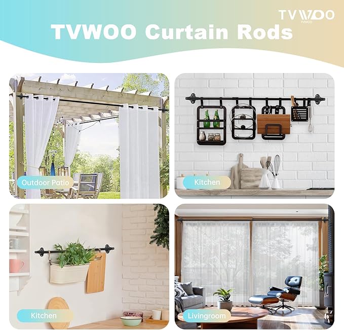 TVWOO 2 Pack Wrap Around Curtain Rods, 5/8 Inch Adjustable Blackout Curtain Rod - Image 5