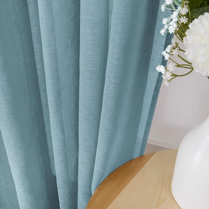 Tollpiz Short Sheer Curtains Linen Textured Bedroom Curtain Sheers Light - Image 3