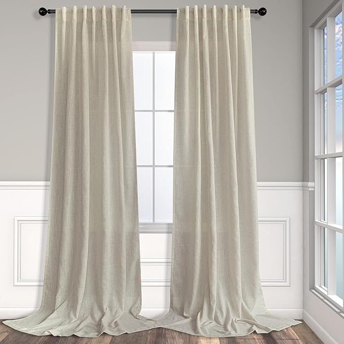 Pitalk Living Room Curtains 105 Inch Length 2 Panels Set Back Tab Beige Linen by Pitalk