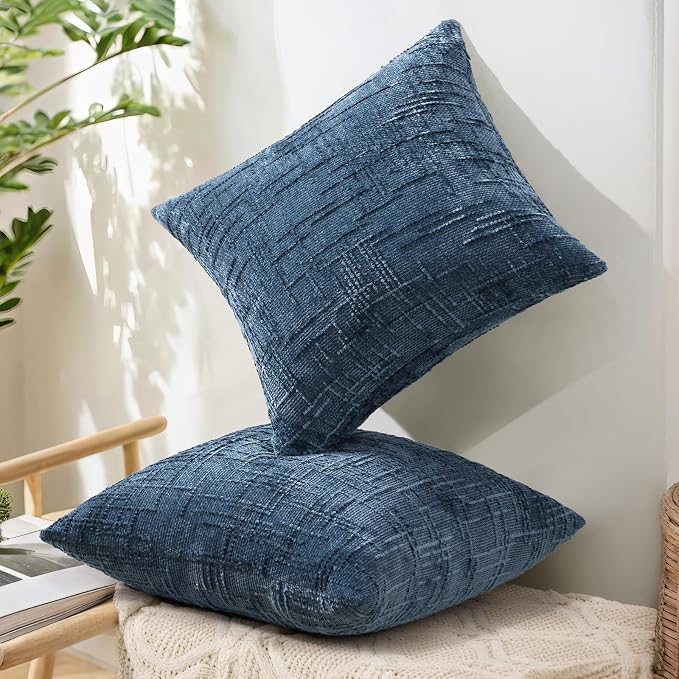 decorUhome Navy Blue Chenille Throw Pillow Covers 12x20 Set of 2 Textured Soft - Image 8