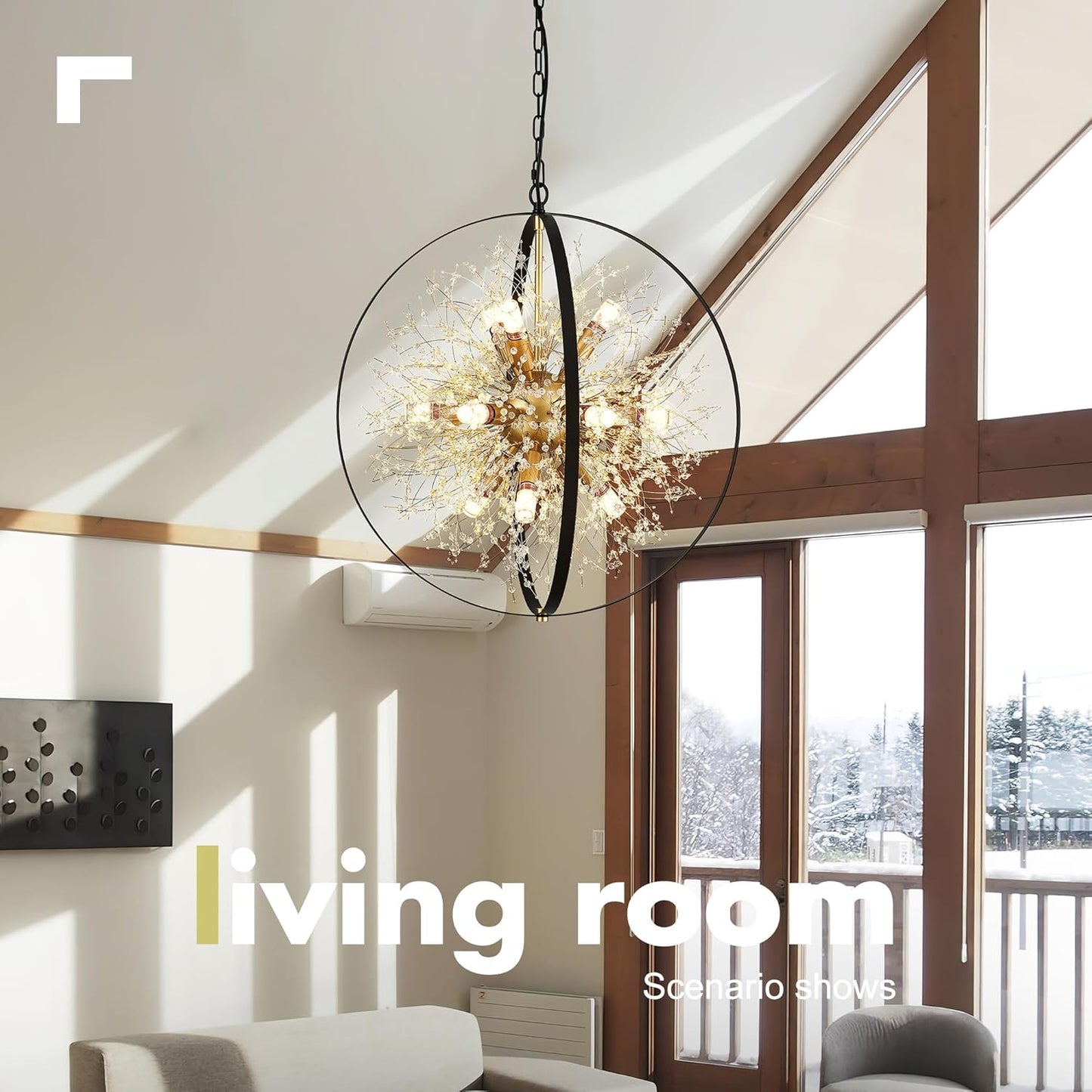 Modern Crystal Chandeliers Firework, 23.2'' Black Gold 12-Light Globe Dandelion Sputnik Chandelier, Hanging Pendant Lighting Fixture for Dining Room, Bedroom, Kitchen, Entryway, Foyer