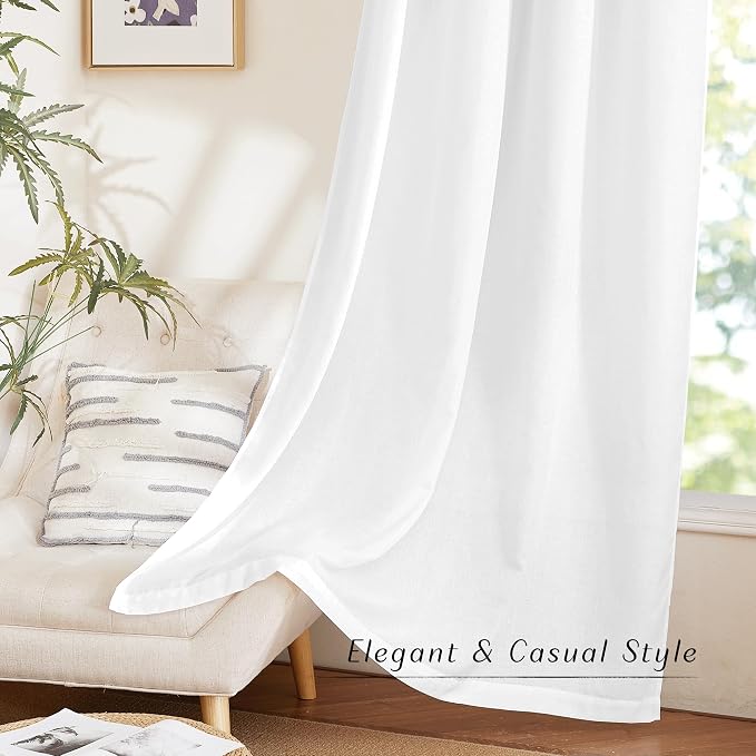 NICETOWN Linen White Curtains 96 inches Long, Grommet Thick Linen Blend Privacy - Image 6