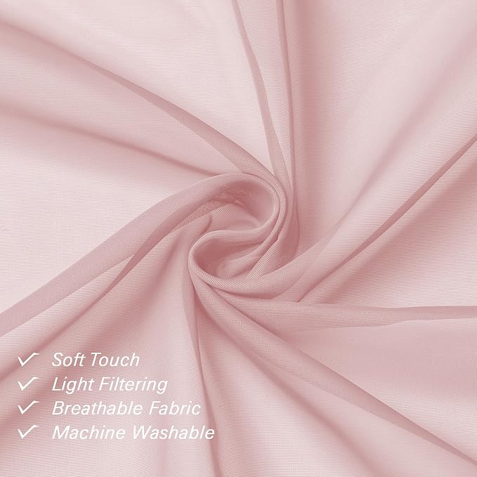 Lecloud Blush Sheer Curtains 54 Inches Long 2 Panels Set, Airy & Breathable - Image 8