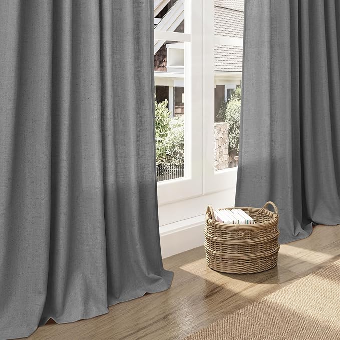 Dark Grey Linen Curtains 90 Inch Length 2 Panel Set - Image 6
