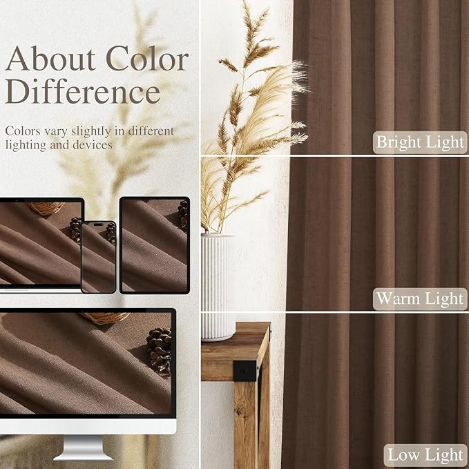 Nanspring Caramel Brown Linen Curtains - Image 3