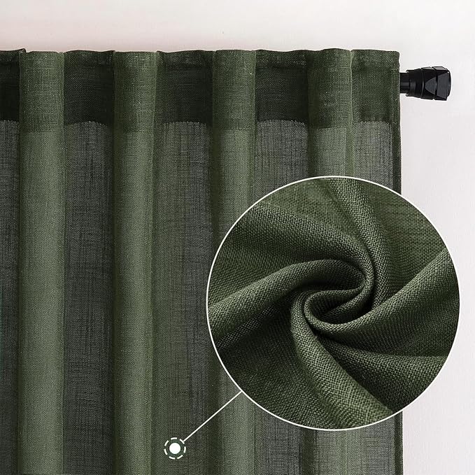 MIULEE Olive Green Linen Curtains 72 Inch Length 2 Panels - Image 2