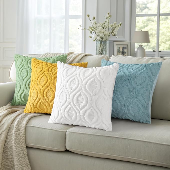 decorUhome Throw Pillow Covers 26x26 Inch Set of 2, Soft Plush Faux Wool White - Image 7