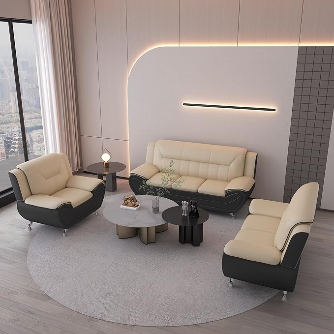 Container Furniture Direct Michael Modern Faux Leather Upholstered Stainless Steel Legs Living Room, Chair, Black Camel