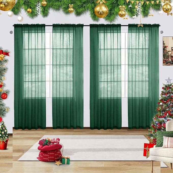 youleyar Solid Sheer Rod Pocket Curtain Voile Draperies 4 Panels White Beige by Youleyar