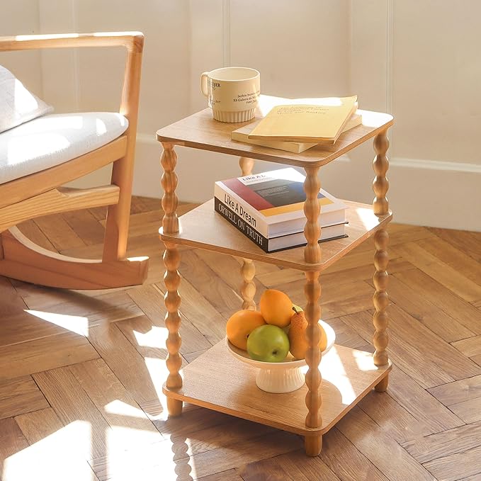 End Table, Modern Side Table with 3 Tier Open Shelf, Small Table Bed Side Tables Bedroom for Small Spaces, Living Room and Office (Rustic Walnut)