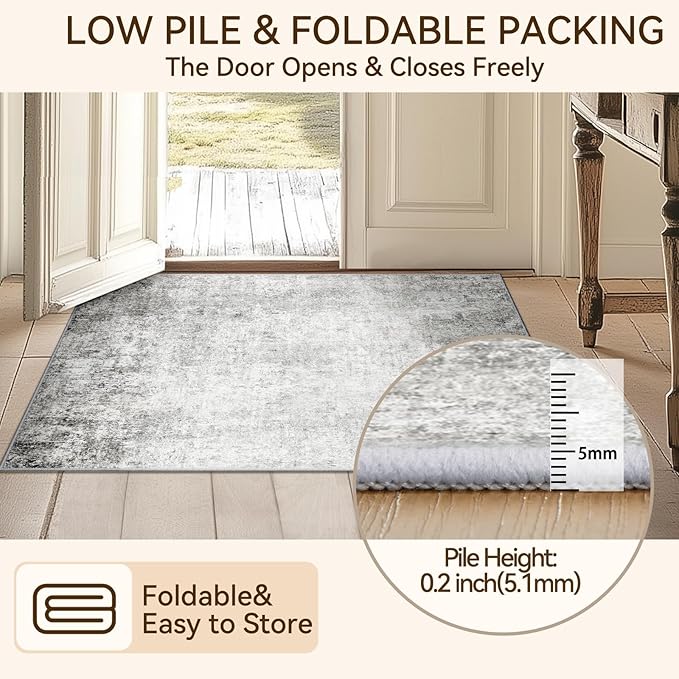 Washable Area Rugs 4'x6' Non-Slip Modern Abstract Soft for Living Room Entryway Bedroom Nursery, Print Pattern, Gray White Grey