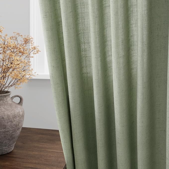 Nanspring Light Sage Linen Curtains 90 Inch Long 2 Panels Set - Image 4