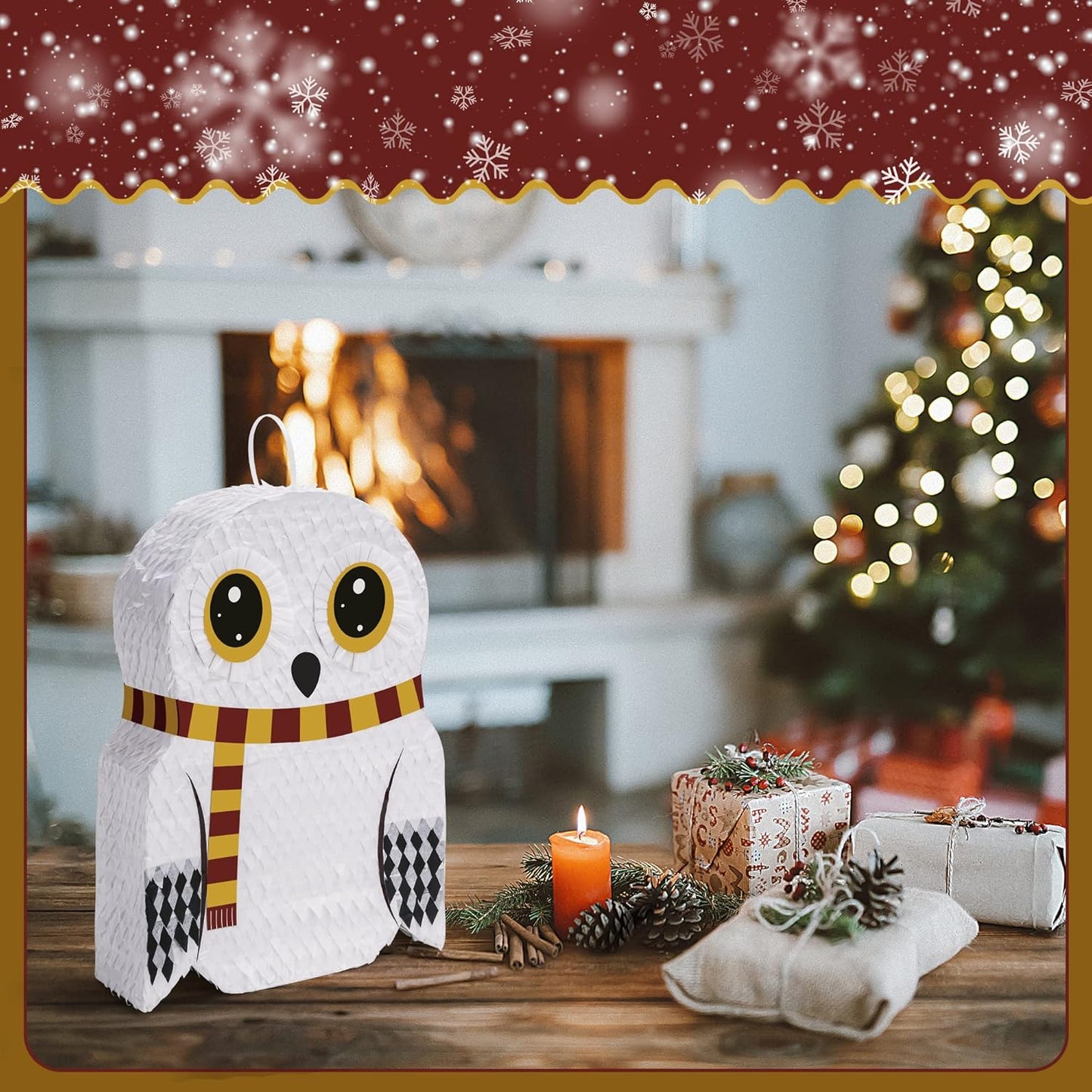 Small Owl Pinata Bundle with a Blindfold (16.5 x 12.5 x 4 Inches), Perfect for Birthday Parties, Forest Animal Theme, Wizard Theme Parties