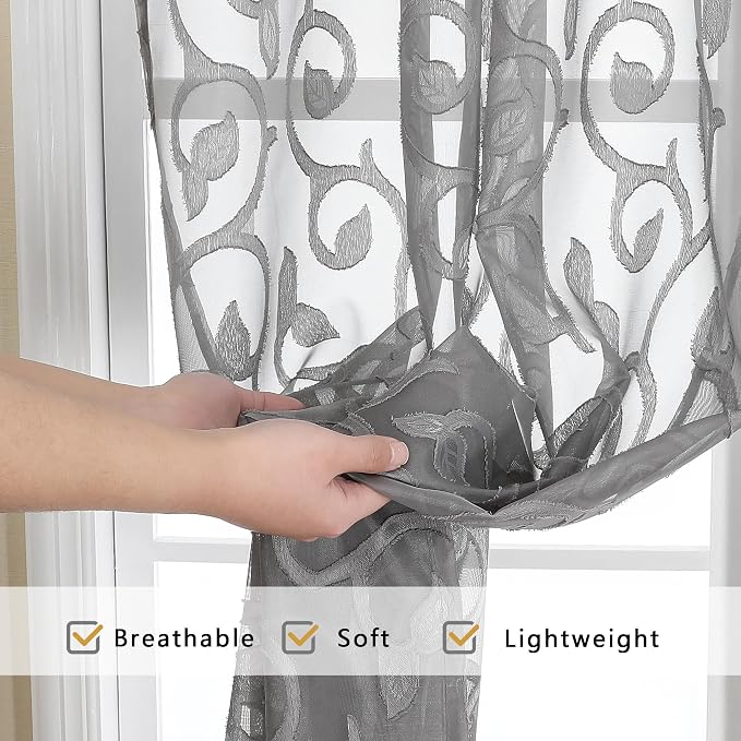 OWENIE Furman Grey Sheer Curtains 72 inches Long 2 Panels Set, Light Filtering - Image 5