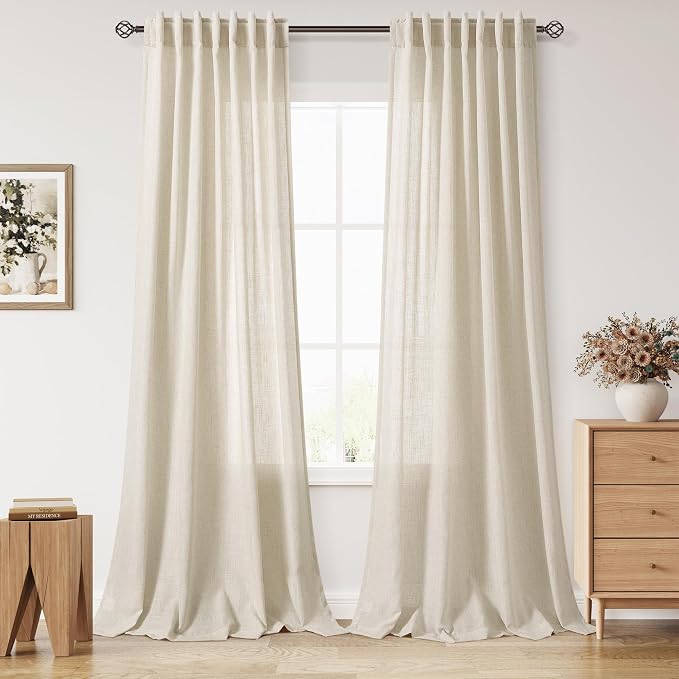 Birch Beige Linen 112 Inch Curtains by Nanspring