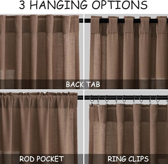 Caramel Brown Linen Curtains for Living Room Extra Long 132 Inches Long Back - Image 2