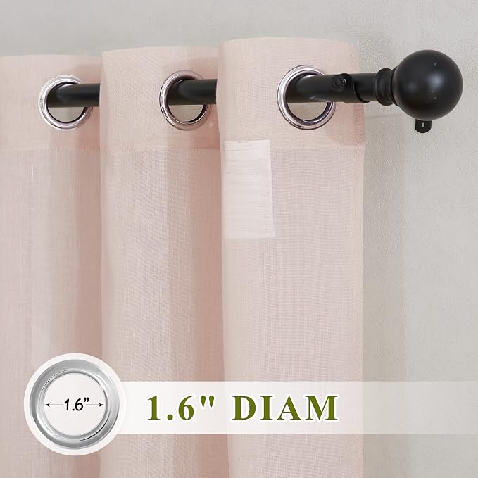 NICETOWN Pink Curtains for Girls Bedroom, Decorative Grommet Flax Linen - Image 2