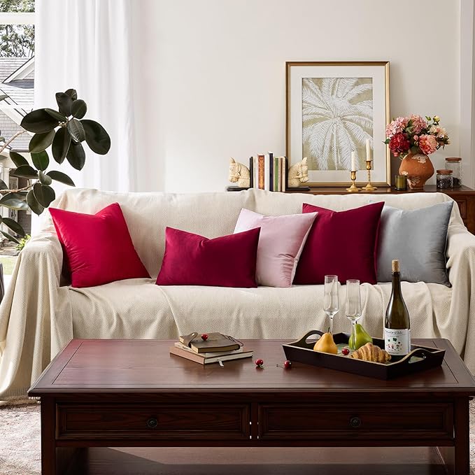 GIGIZAZA Burgundy Velvet Pillow Covers: Pack of 2 Lumbar Throw Pillows Soft - Image 5