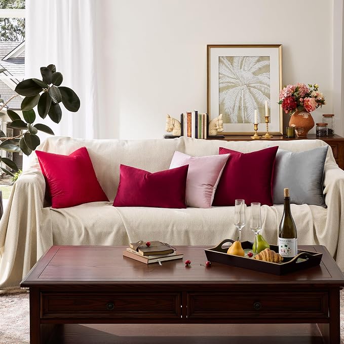 GIGIZAZA Burgundy Pillow Covers 22x22: Pack of 2 Throw Pillows Soft Solid Covers - Image 5