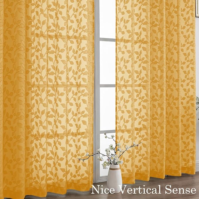 Chyhomenyc Gold Sheer Curtains 90 Inch Length 2 Panels Set, Light Filtering - Image 9