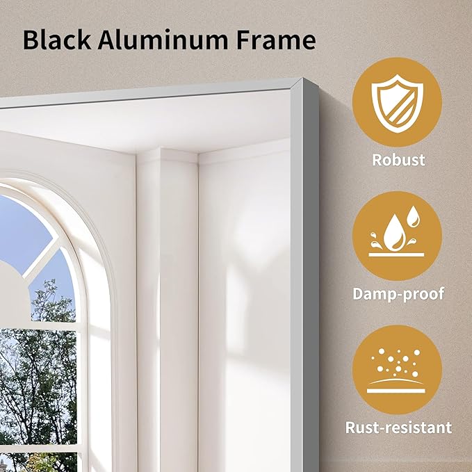 YIROMAN Bathroom Mirror 55"x36", Large Brushed Silver Bathroom Mirror for Over Sink with Aluminum Frame, Rectangular Vanity Mirror with Right Angle, Wall Mirror Hangs Horizontal or Vertical