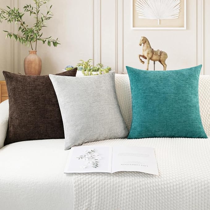 CaliTime Throw Pillow Covers Decorative 26 X 26 Inches Pack of 2 Cozy Chenille - Image 5