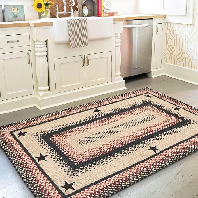 Homespice Primitive Star Gloucester Premium Jute Braided Hall Runner 22 x 72 Rectangular Black, Natural Jute Yarn Rustic, Country, Primitive, Farmhouse Style - 30 Day Risk Free Purchase