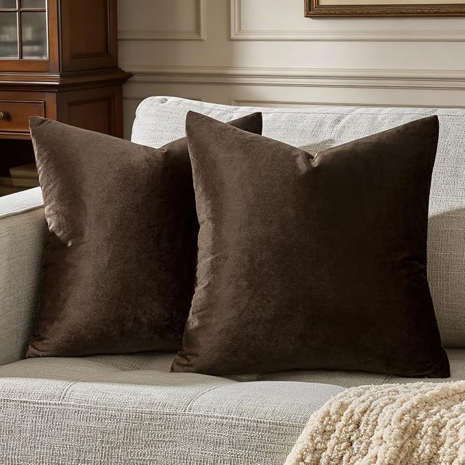GIGIZAZA Brown Velvet Pillow Covers 24x24, Square Solid Throw Pillow Covers by GIGIZAZAFocusingonhomedecoration