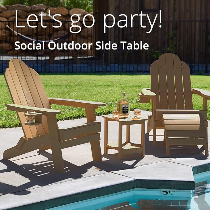 LUE BONA Adirondack Outdoor Side Table, 2-Tier Brown HDPS Patio End Table Weather Resistant, Morden Side Table for Patio, Pool, Porch