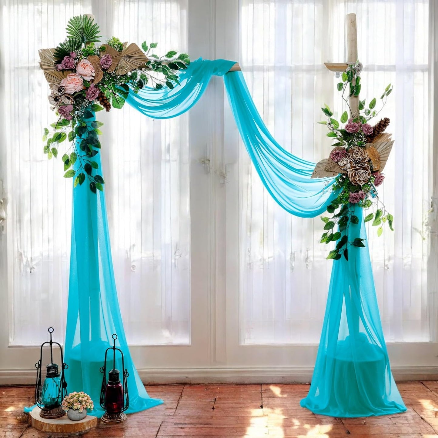 MDS Halloween Chiffon Draping Fabric - 2 Panel, 30" Wide x 100ft Long - Sheer Spooky Arbor & Canopy Drapery for Haunted House Backdrops, Party Ceilings, DIY Costumes & Themed Events - Peacock Blue